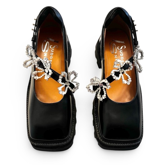 NWOB I Suddenly Sneezed Black Leather Platform Crystal Embellished Maryjanes 6 - Picture 2 of 15